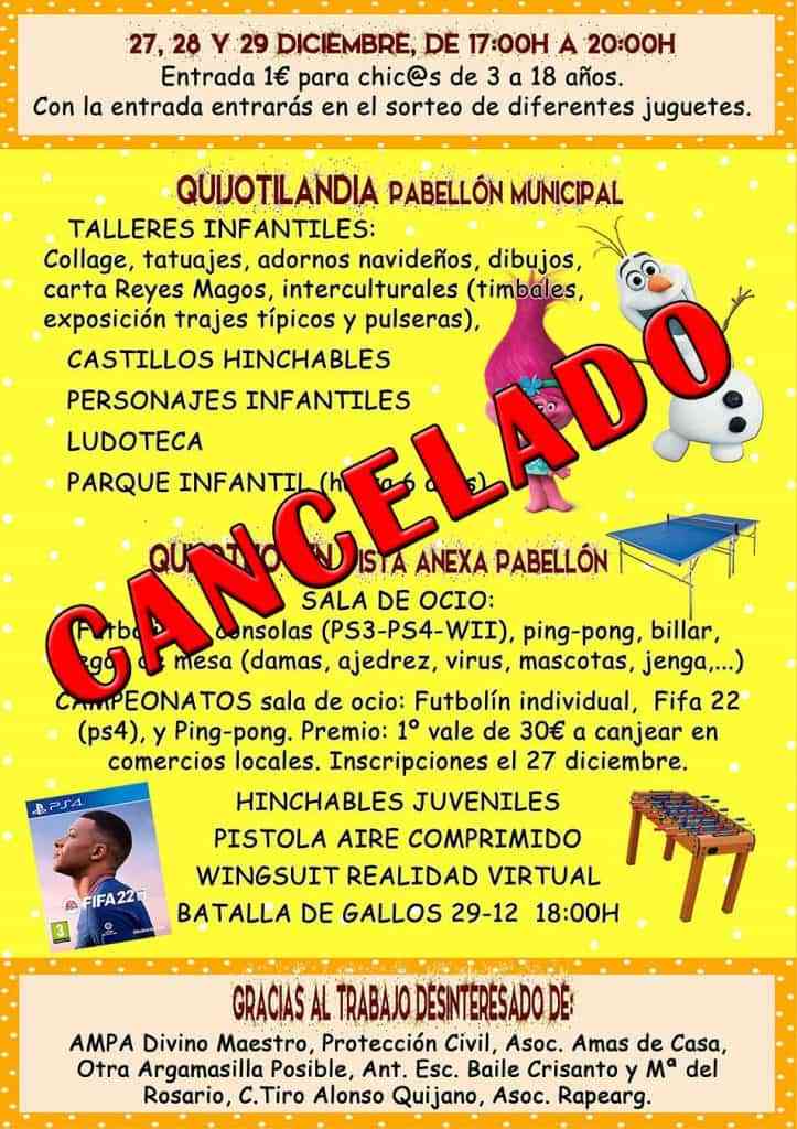 Quijotilandia quijotijoven 2021 - Ayto. Argamasilla de Alba: Se cancela Quijotilandia y Quijotijoven