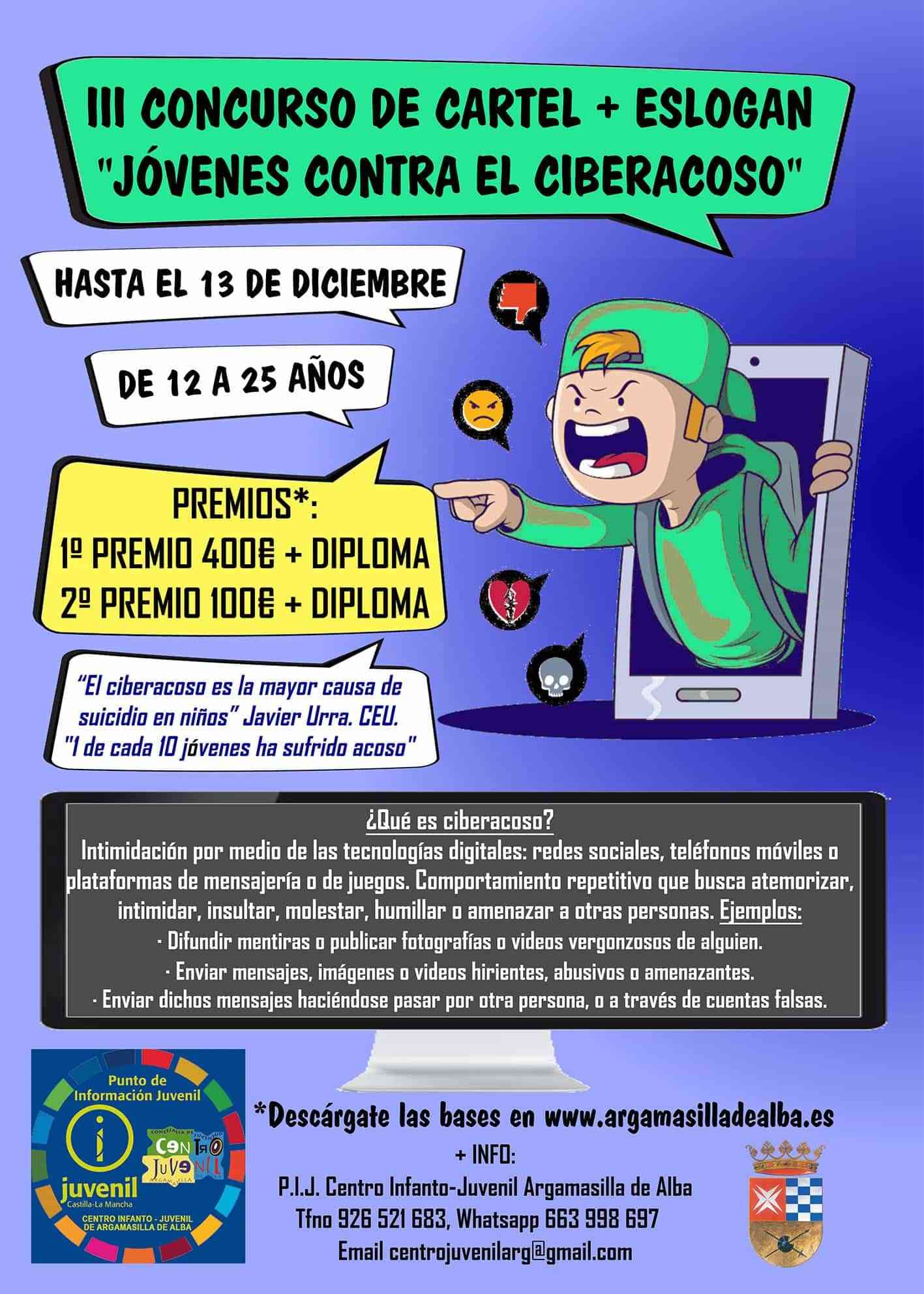 La Concejalía de Juventud ha convocado el concurso de cartel y slogan ‘Jóvenes contra el ciberacoso’