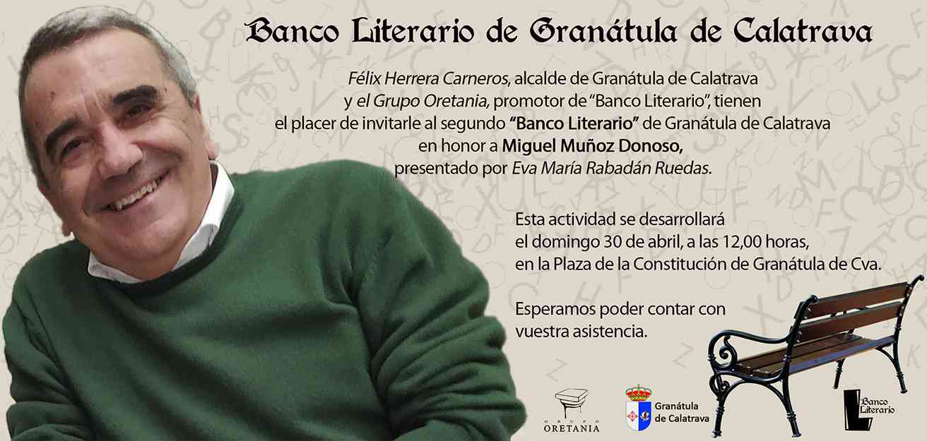Invitacion al Banco Literario de Miguel Munoz Donoso en Granatula de Calatrava - Miguel Muñoz Donoso, ‘Banco Literario 2023’ en Granátula de Calatrava